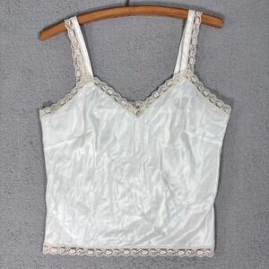 Vintage Olga White‎ Lace Trim Satin Cami Tank Top M Night Shirt Coquette Bridal
